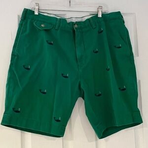 POLO BY RALPH LAUREN CLASSIC COTTON TWILL SHORTS - GREEN WITH EMBROIDERED WHALES